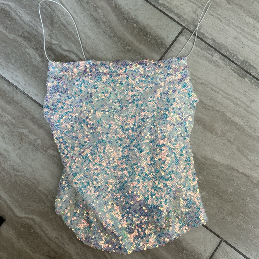 Sequin Spaghetti Strap Top - Multicolor - image 1